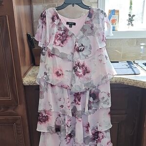 Floral Layered Dress in Pink and Gray
